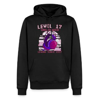 17e anniversaire Adolescent Niveau 17 Débloqué - Sweat à capuche Premium bio Homme - noir - Devant - Nico (187cm)