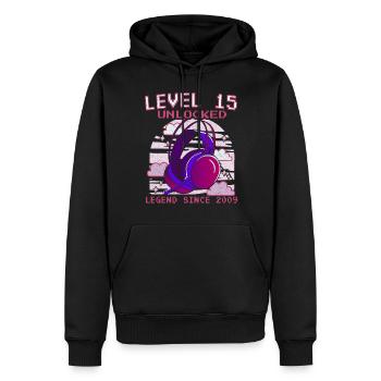 Level 15 freigeschaltet legendär seit 2009 - Männer Premium Bio Hoodie - Schwarz - Vorne - Nico (187cm)