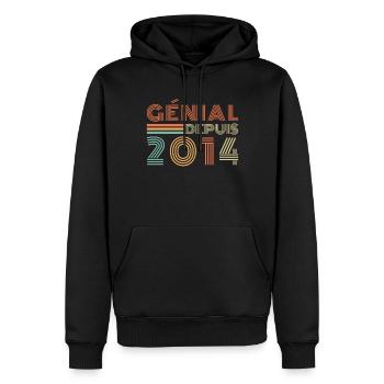 Génial Depuis 2014 Cadeau Retro Anniversaire - Sweat à capuche Premium bio Homme - noir - Devant - Nico (187cm)