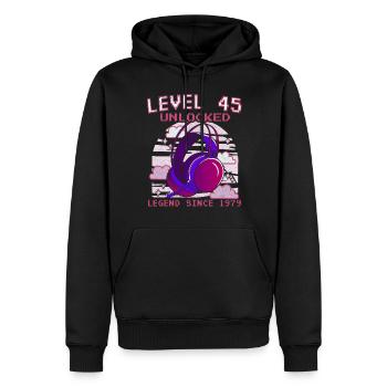 45e anniversaire - 45 ans Niveau 45 débloqué - Sweat à capuche Premium bio Homme - noir - Devant - Nico (187cm)