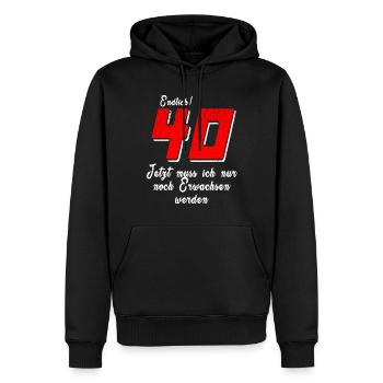 Endlich 40 Erwachsen werden Geburtstagsspruch - Männer Premium Bio Hoodie - Schwarz - Vorne - Nico (187cm)