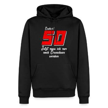 50 jetzt muss ich nur noch erwachsen werden - Männer Premium Bio Hoodie - Schwarz - Vorne - Nico (187cm)
