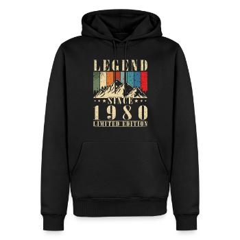 44e anniversaire Best of 1980 cadeau 1980 - Sweat à capuche Premium bio Homme - noir - Devant - Nico (187cm)