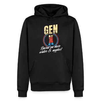 Retro Gen X Raised on Hose Water and Neglect men - Men’s Premium Organic Hoodie - black - Front - Nico (187cm)