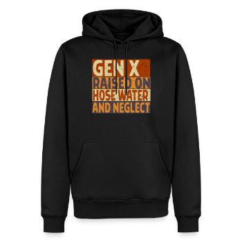 Retro Gen X Raised on Hose Water and Neglect men - Men’s Premium Organic Hoodie - black - Front - Nico (187cm)
