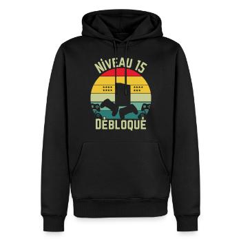 Level 15 freigeschaltet - Männer Premium Bio Hoodie - Schwarz - Vorne - Nico (187cm)
