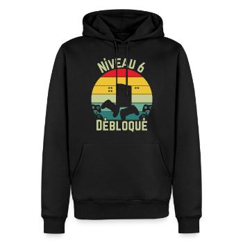 Niveau 6 Débloqué - Sweat à capuche Premium bio Homme - noir - Devant - Nico (187cm)