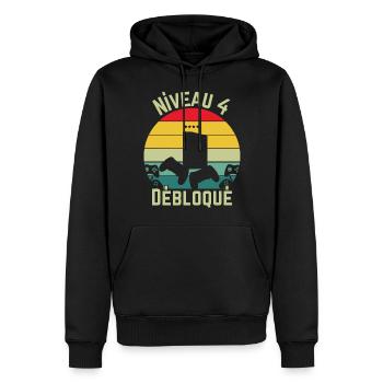 Niveau 4 Débloqué - Sweat à capuche Premium bio Homme - noir - Devant - Nico (187cm)