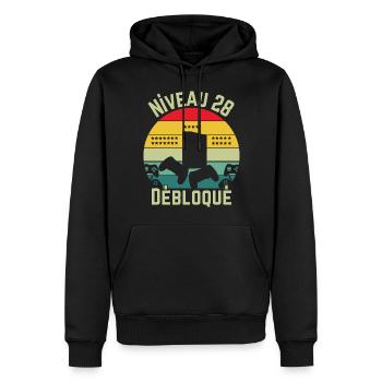 Level 28 freigeschaltet - Männer Premium Bio Hoodie - Schwarz - Vorne - Nico (187cm)