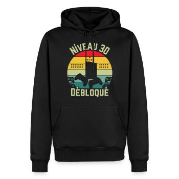 Level 30 freigeschaltet - Männer Premium Bio Hoodie - Schwarz - Vorne - Nico (187cm)