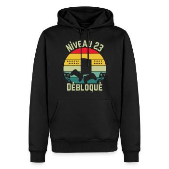 Niveau 23 Débloqué - Sweat à capuche Premium bio Homme - noir - Devant - Nico (187cm)