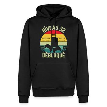 Level 32 Unlocked - Men’s Premium Organic Hoodie - black - Front - Nico (187cm)