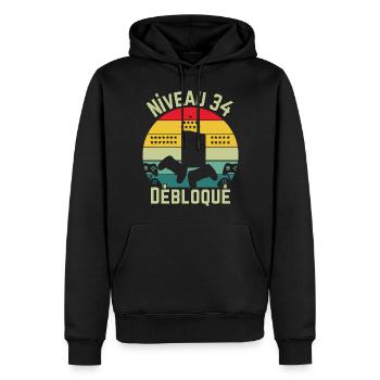 Niveau 34 Débloqué - Sweat à capuche Premium bio Homme - noir - Devant - Nico (187cm)