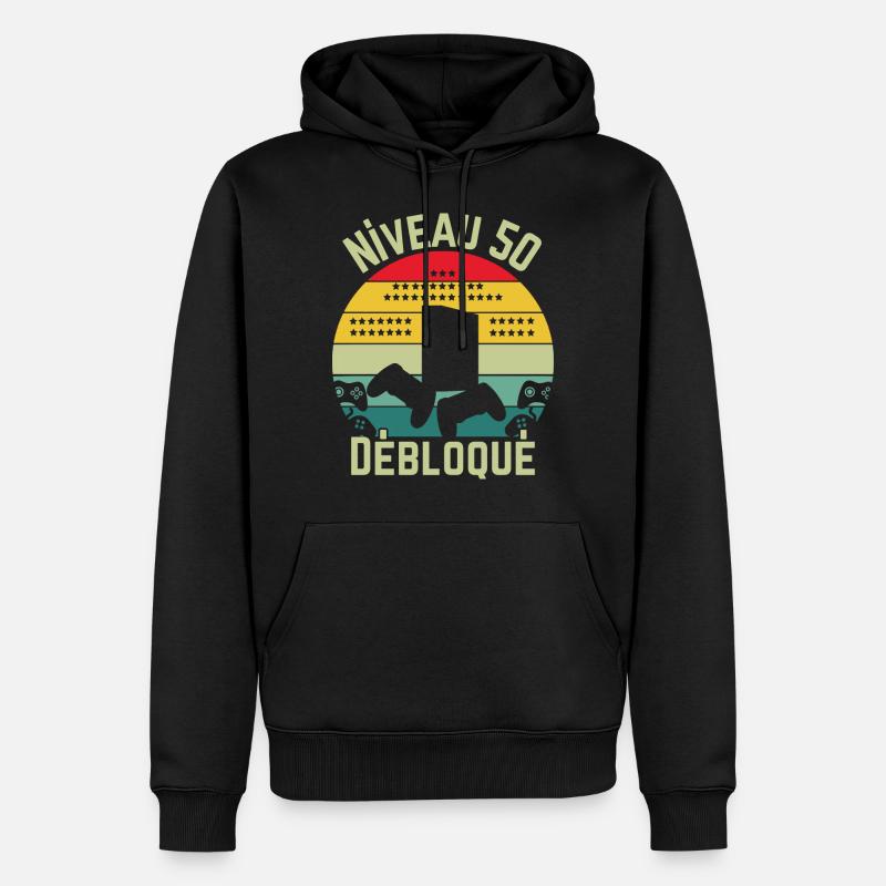 Niveau 50 Débloqué - Sweat à capuche Premium bio Homme - noir