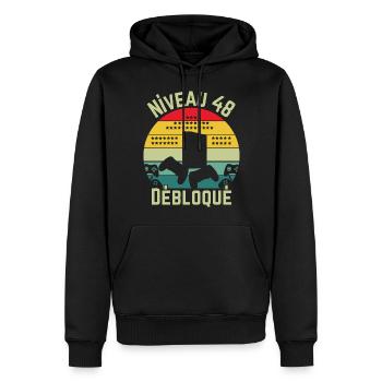 Level 48 Unlocked - Men’s Premium Organic Hoodie - black - Front - Nico (187cm)
