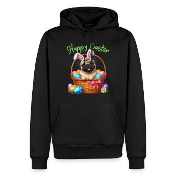 Pug Dog Easter Easter Bunny Happy Easter Cute - Men’s Premium Organic Hoodie - black - Front - Nico (187cm)