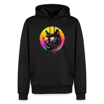 Katze Katzen Mama Neon Sonnenbrille 80er Disco - Männer Premium Bio Hoodie - Schwarz - Vorne - Nico (187cm)