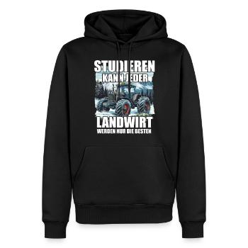 Anyone can study as a farmer - Men’s Premium Organic Hoodie - black - Front - Nico (187cm)