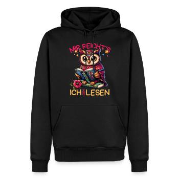 Buch Bücher Eule Uhu Eulen Literatur Lesen lustig - Männer Premium Bio Hoodie - Schwarz - Vorne - Nico (187cm)