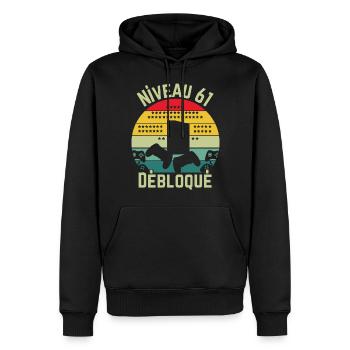 Level 61 Unlocked - Men’s Premium Organic Hoodie - black - Front - Nico (187cm)