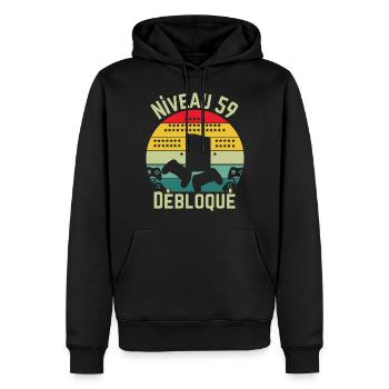 Niveau 59 Débloqué - Sweat à capuche Premium bio Homme - noir - Devant - Nico (187cm)
