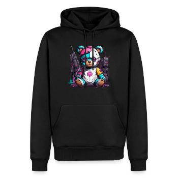 Robot ours en peluche cyberpunk - Sweat à capuche Premium bio Homme - noir - Devant - Nico (187cm)