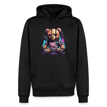 Robot ours en peluche cyberpunk - Sweat à capuche Premium bio Homme - noir - Devant - Nico (187cm)