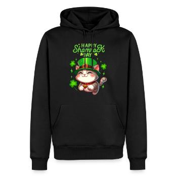 Chat de la Saint-Patrick Shamrock Lucky Kitten Fun - Sweat à capuche Premium bio Homme - noir - Devant - Nico (187cm)