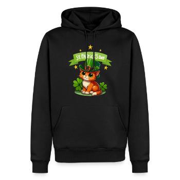 Chat de la Saint-Patrick Shamrock chanceux mignon - Sweat à capuche Premium bio Homme - noir - Devant - Nico (187cm)