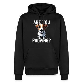 Faites-vous caca ? Drôle de chien Jack Russel - Sweat à capuche Premium bio Homme - noir - Devant - Nico (187cm)