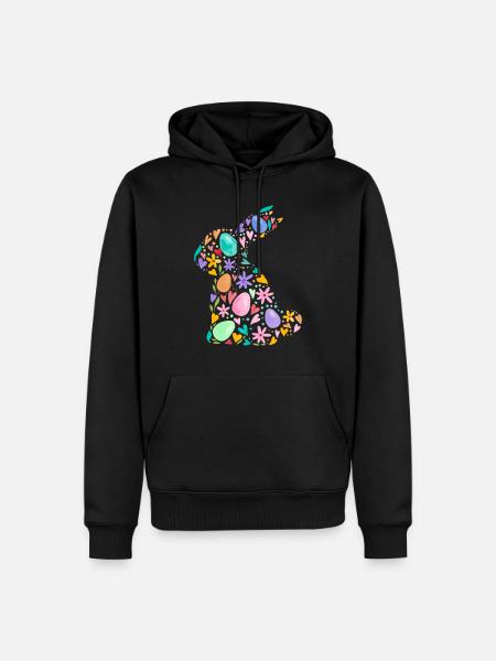 Farverig påskehare, påskeæg, blomster, påskegrafik - Herre Premium økologisk hoodie - sort