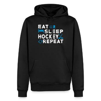 Eat Sleep Hockey Repeat Funny Sport Game Player - Men’s Premium Organic Hoodie - black - Front - Nico (187cm)