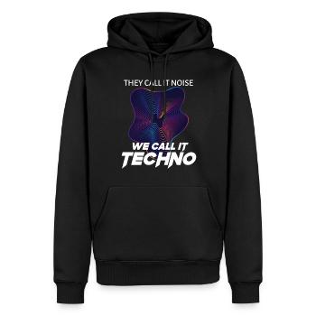 SIE NENNEN ES LÄRM Wir nennen es Techno - Männer Premium Bio Hoodie - Schwarz - Vorne - Nico (187cm)