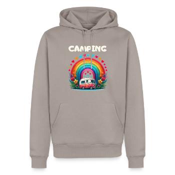 Camping Campsite Travel Caravan Rainbow - Men’s Premium Organic Hoodie - taupe - Front - Nico (187cm)