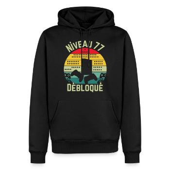 Stufe 77 Losgelöst - Männer Premium Bio Hoodie - Schwarz - Vorne - Nico (187cm)