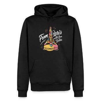 Amateurs de macarons Macarons français - Sweat à capuche Premium bio Homme - noir - Devant - Nico (187cm)