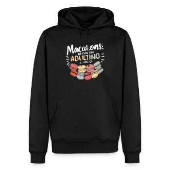 Amateurs de macarons Macarons français - Sweat à capuche Premium bio Homme - noir - Devant - Nico (187cm)