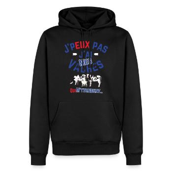 J peux pas j ai mes Vaches qui M attendent - Sweat à capuche Premium bio Homme - noir - Devant - Nico (187cm)