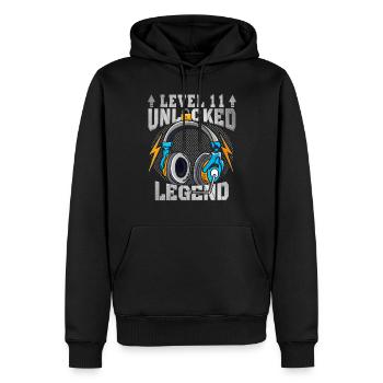 Niveau 11 débloqué - Cadeau de joueur pour le 11e anniversaire - Sweat à capuche Premium bio Homme - noir - Devant - Nico (187cm)