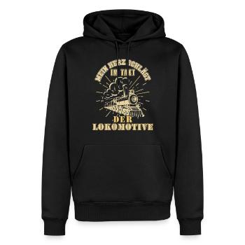 MEIN HERZ SCHLÄGT IM TAKT DER LOKOMOTIVE - Männer Premium Bio Hoodie - Schwarz - Vorne - Nico (187cm)