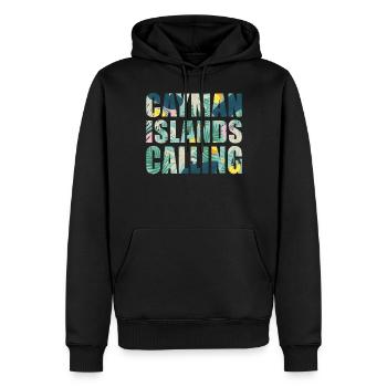 Vacances souvenirs aux îles Caïmans - Sweat à capuche Premium bio Homme - noir - Devant - Nico (187cm)