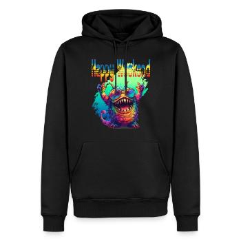 Happy Weekend. Monster, happiness, positive vibes, - Männer Premium Bio Hoodie - Schwarz - Vorne - Nico (187cm)