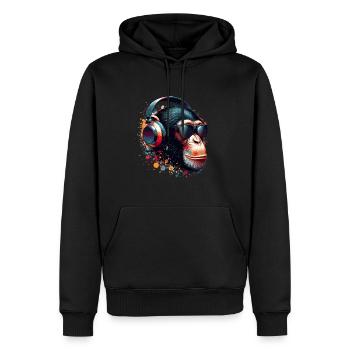 DJ Monkey Affe Schimpanse Kopfhörer Sonnenbrille - Männer Premium Bio Hoodie - Schwarz - Vorne - Nico (187cm)