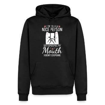 J’essaie d’être une personne gentille, mais parfois ma bouche - Sweat à capuche Premium bio Homme - noir - Devant - Nico (187cm)