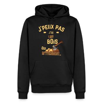 J Peux Pas J Ai Mes Bois Qui M attendent - Sweat à capuche Premium bio Homme - noir - Devant - Nico (187cm)