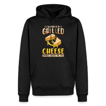 Je me demande si le fromage grillé pense aussi à moi - Sweat à capuche Premium bio Homme - noir - Devant - Nico (187cm)