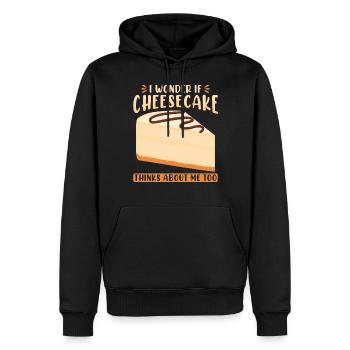 Ich frage mich, ob Cheesecake auch an mich denkt - Männer Premium Bio Hoodie - Schwarz - Vorne - Nico (187cm)