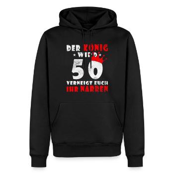 50. Geburtstag Der König wird 50 - Männer Premium Bio Hoodie - Schwarz - Vorne - Nico (187cm)