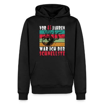 Vor 45 Jahren war ich mal der Schnellste 45. - Männer Premium Bio Hoodie - Schwarz - Vorne - Nico (187cm)