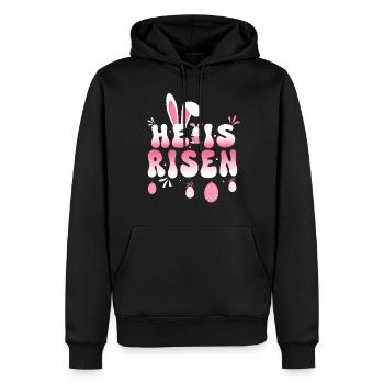 Er ist auferstanden Osterfeier Thema Haseneier - Männer Premium Bio Hoodie - Schwarz - Vorne - Nico (187cm)